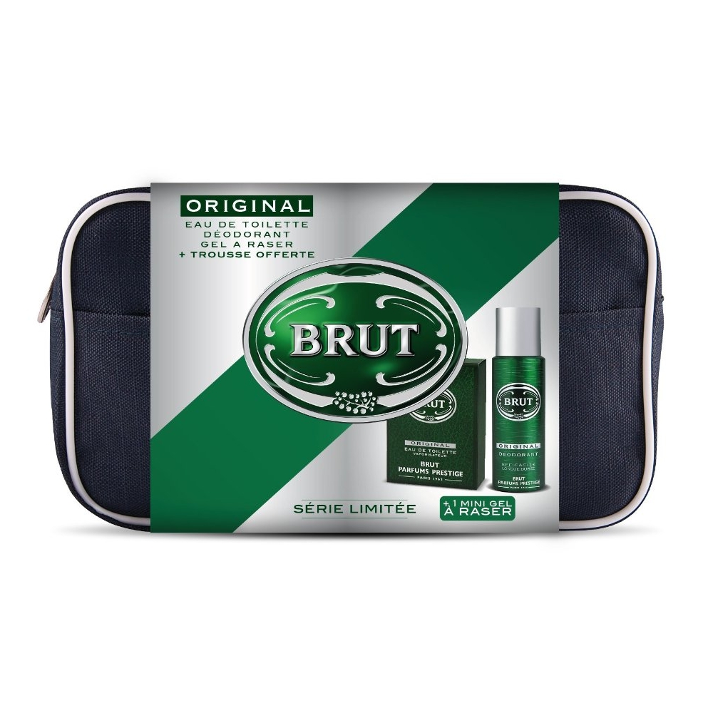 BRUT - Coffret Brut Original Eau de Toilette + Déodorant + Gel à Raser +  Trousse de Toilette