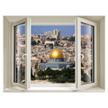 NISHA - Dcoration Stickers Illusion 3D Fentre vue sur Jerusalem 49cmx69cm